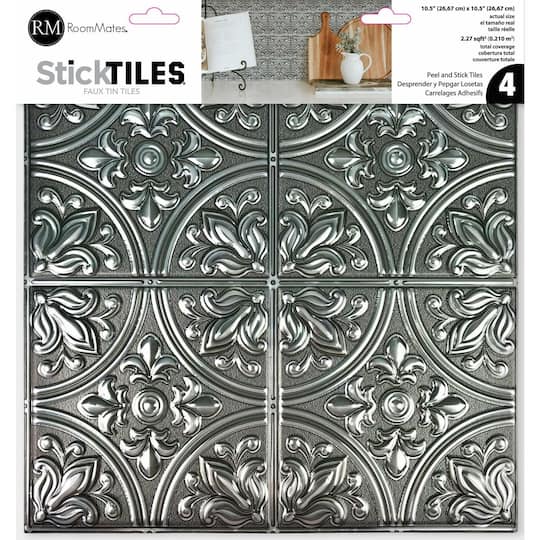 RoomMates Silver Tin Peel & Stick Tile Backsplash StickTiles | 10.5" x 10.5" | Michaels®